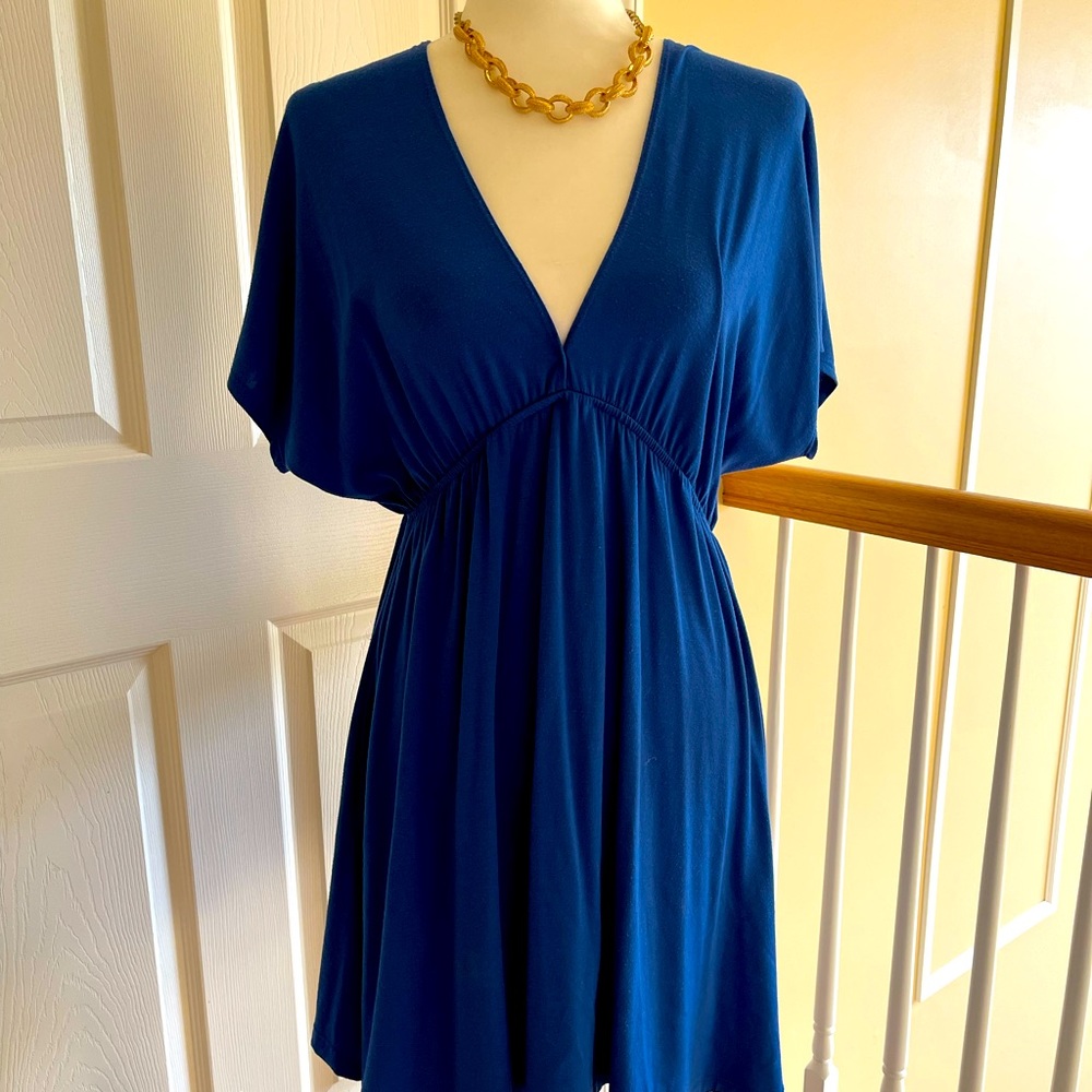 Royal Blue Cotton V-Neck Dress